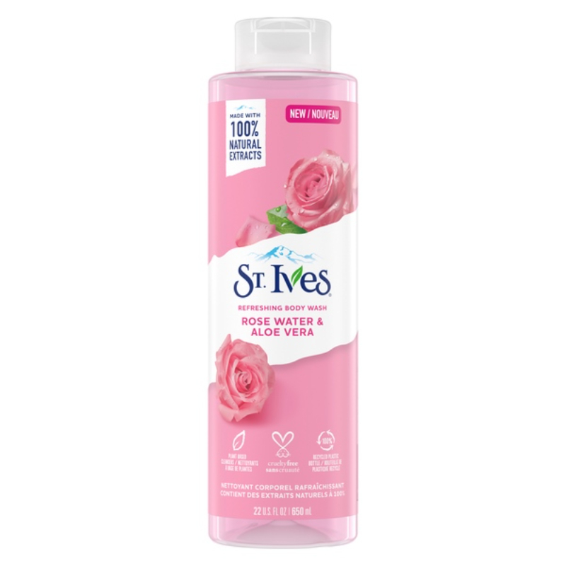 Sữa Tắm Tẩy Tế Bào Chết St. Ives Rose Water & Aloe Vera Plant Based Natural Body Wash Soap 650Ml