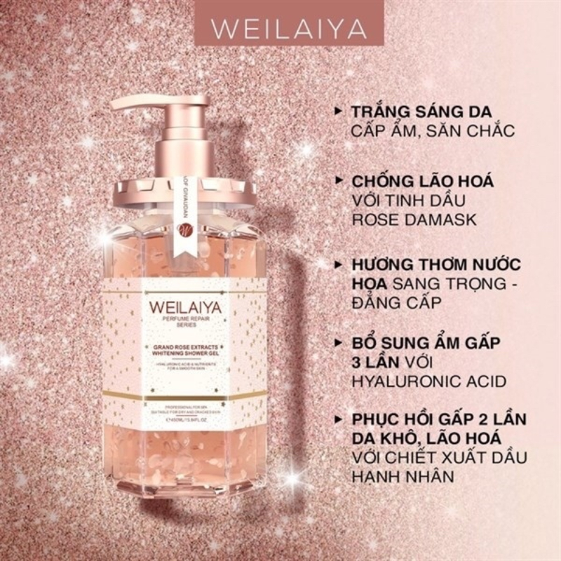 Sữa Tắm Trắng Da Cánh Hoa Hồng Weilaiya Tủy Mật Hoa Hồng Damask Weilaiya Grand Rose Extracts Whitening Shower Gel Chai 450Ml