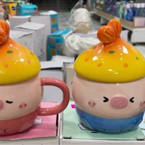 U1 cốc sứ doodle lợn có nắp dễ thương mix